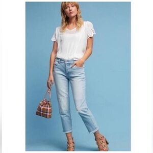 Anthropologie Pilcro Hyphen Ankle Crop Distressed Jeans Knee Patch Size 29